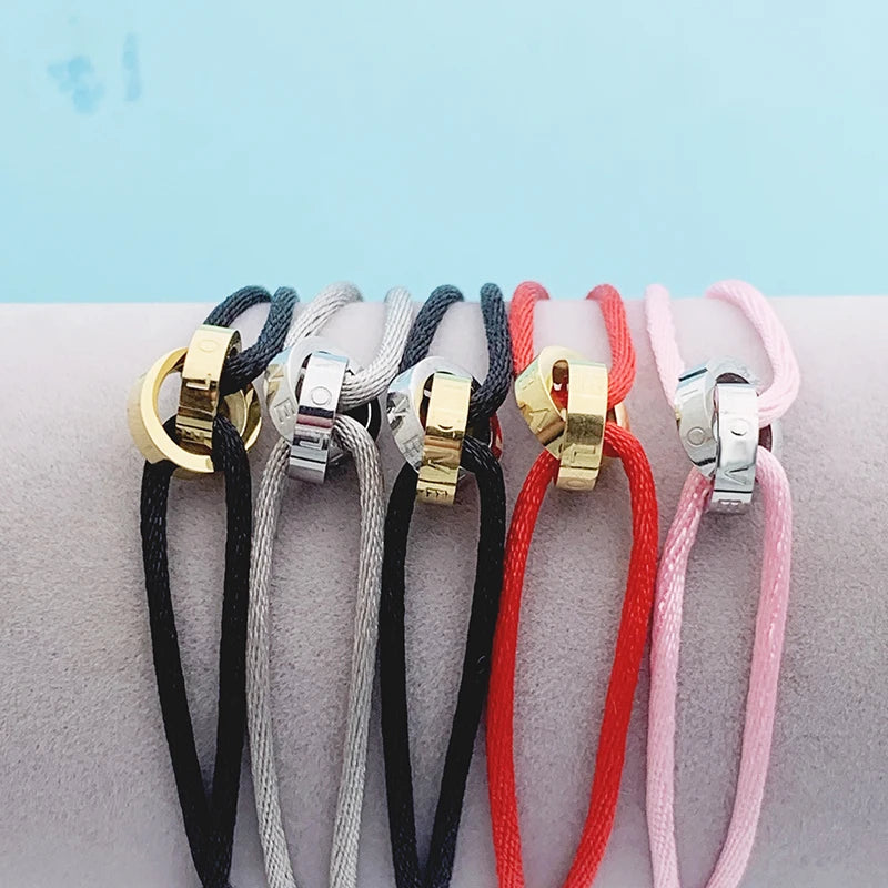 Stainless Steel Bracelet LOVE Metal Buckle Ribbon Lace Up Chain Bracelet Adjustable Size For Women Fasion Charm Bracelet