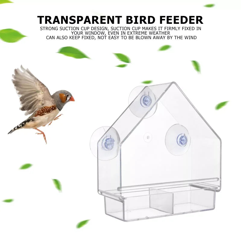 New In Bird Feeder House Shape Weather Proof Transparent Suction Cup Outdoor Birdfeeders Hanging Birdhouse for Outside Garden En