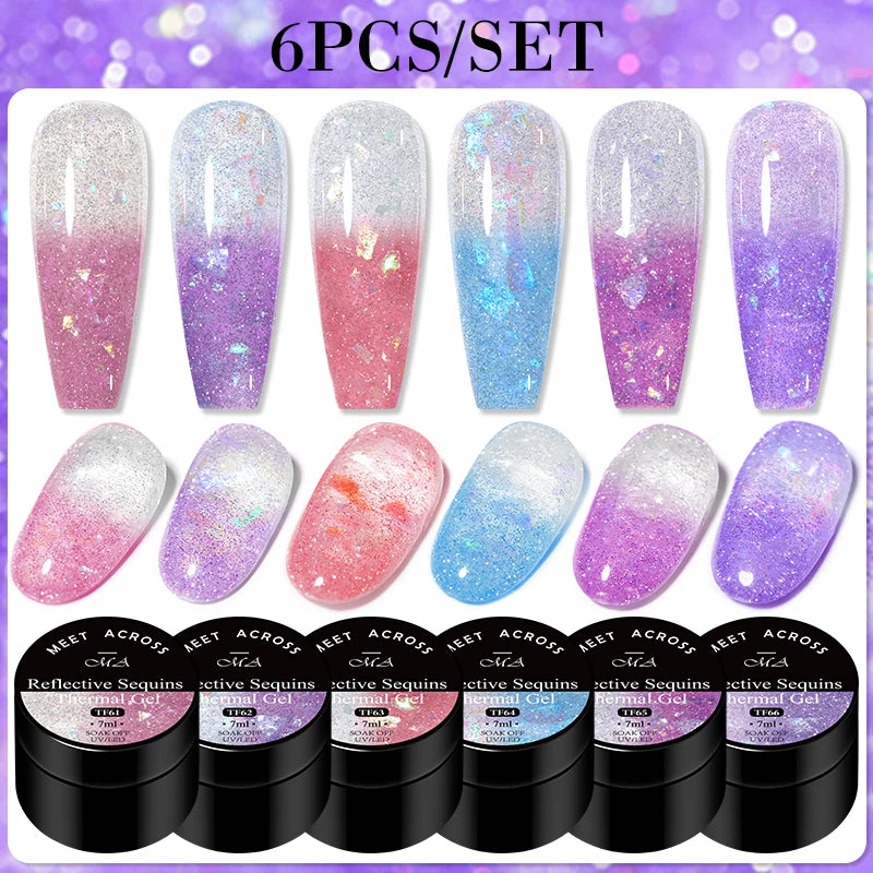 MEET ACROSS 6Pcs/Set Dried Flowers Gel Nail Polish Set For Manicure Translucent Floral Series Uv Gel Soak Off Varnish Nail Art