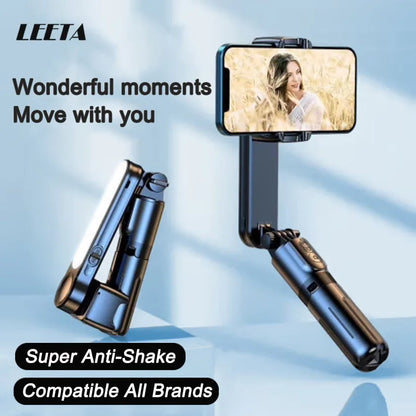 LEETA Phone Gimbal Stabilizer With Super Anti Shake Performance Foldable Built-in Tripod Selfie Stick Compatible With All Phones