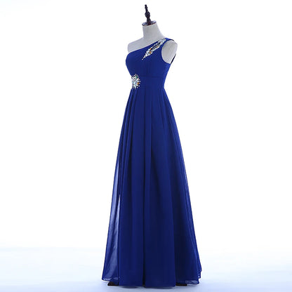 Women Robe De Soire Long Formal Blue Evening Dress Party One Shoulder Chiffon Lace-up Maxi Plus Size Vestido Festa