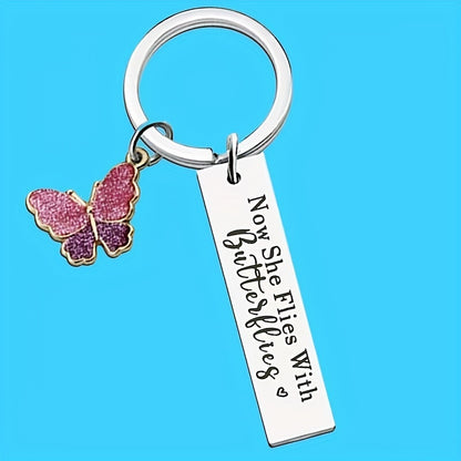 Memorial Keychain Thoughtful Bereavement Gifts For Loss Of Mother Grandmother Daughter Sister Sympathy Gift Friend Loved One Now She Flies With Butterflies