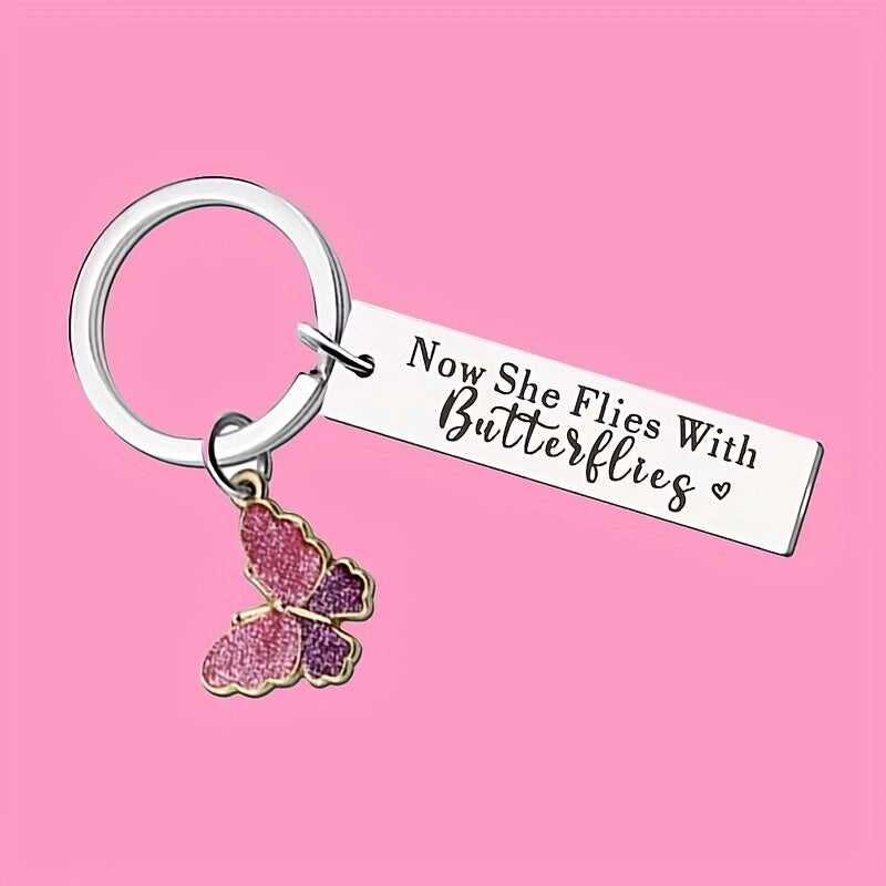 Memorial Keychain Thoughtful Bereavement Gifts For Loss Of Mother Grandmother Daughter Sister Sympathy Gift Friend Loved One Now She Flies With Butterflies