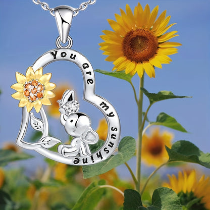 Cute Exquisite Sunflower Baby Elephant Decor Heart Pendant Necklace For Girls Birthday Christmas Gift