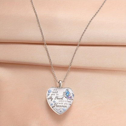 Memorial Necklace Colorful Butterfly & Letter Detail Heart-shaped Pendant Necklace, I'll Hold You In My Heart