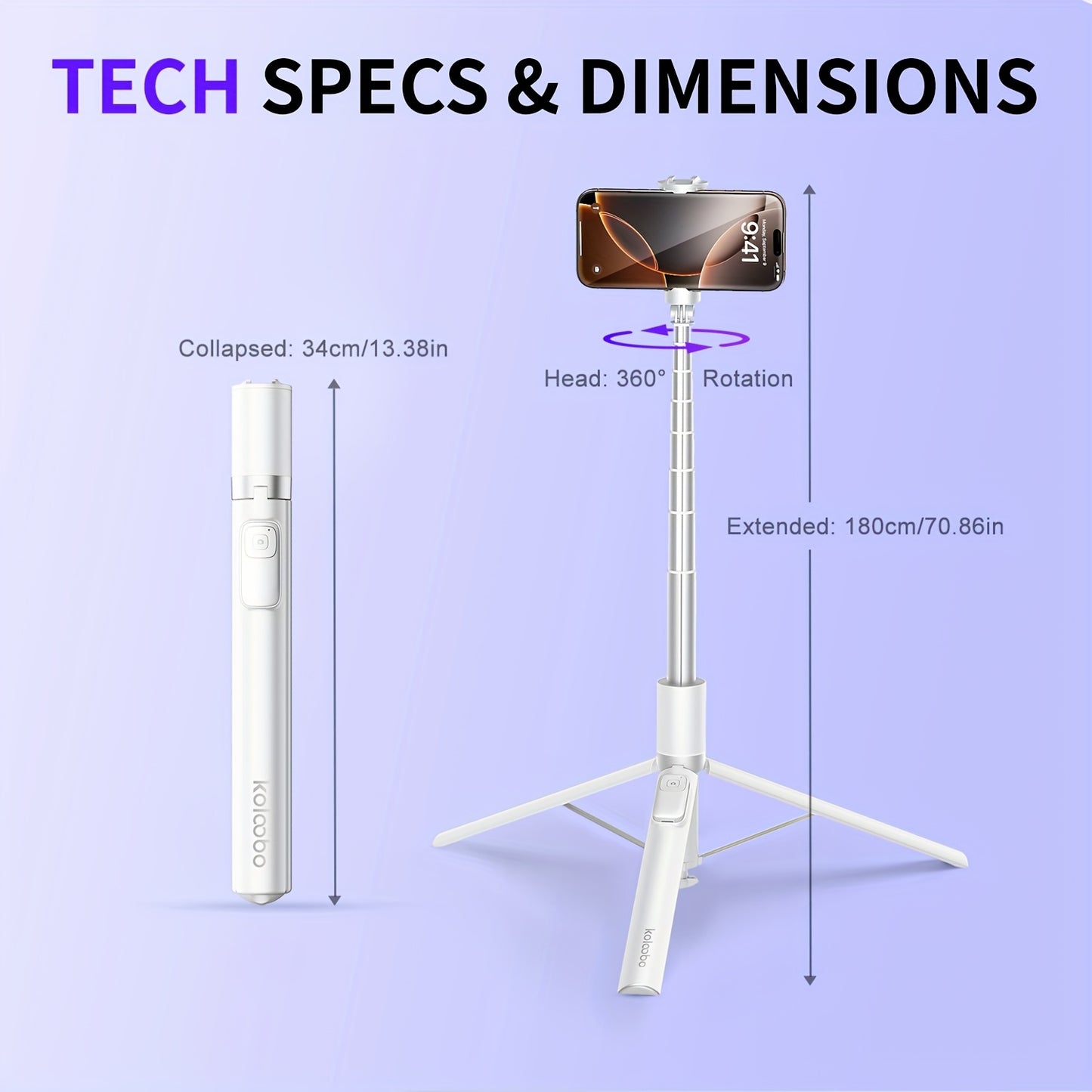 Auto Open/Close Cell Phone Tripod Stand 70.87inch Phone Tripod, Selfie Stick Tripod with Remote, Tripod for Phone, Tripod Stand for Phone 360 Rotation, Portable Travel Tripod for YouTube TikTok Videos Live Streaming Photograp