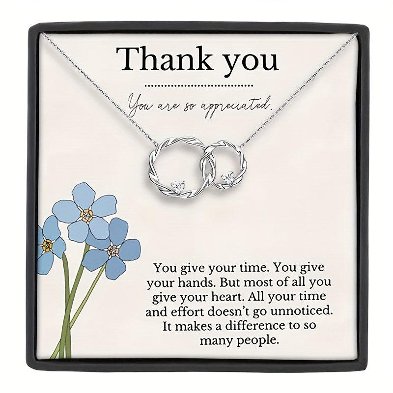 Interlocking Ring Pendant Necklace For Her, "Thank You" Gift For Mentor, Teacher, Nurse, Care Taker, With Message Card And Gift Box, Christmas Gift