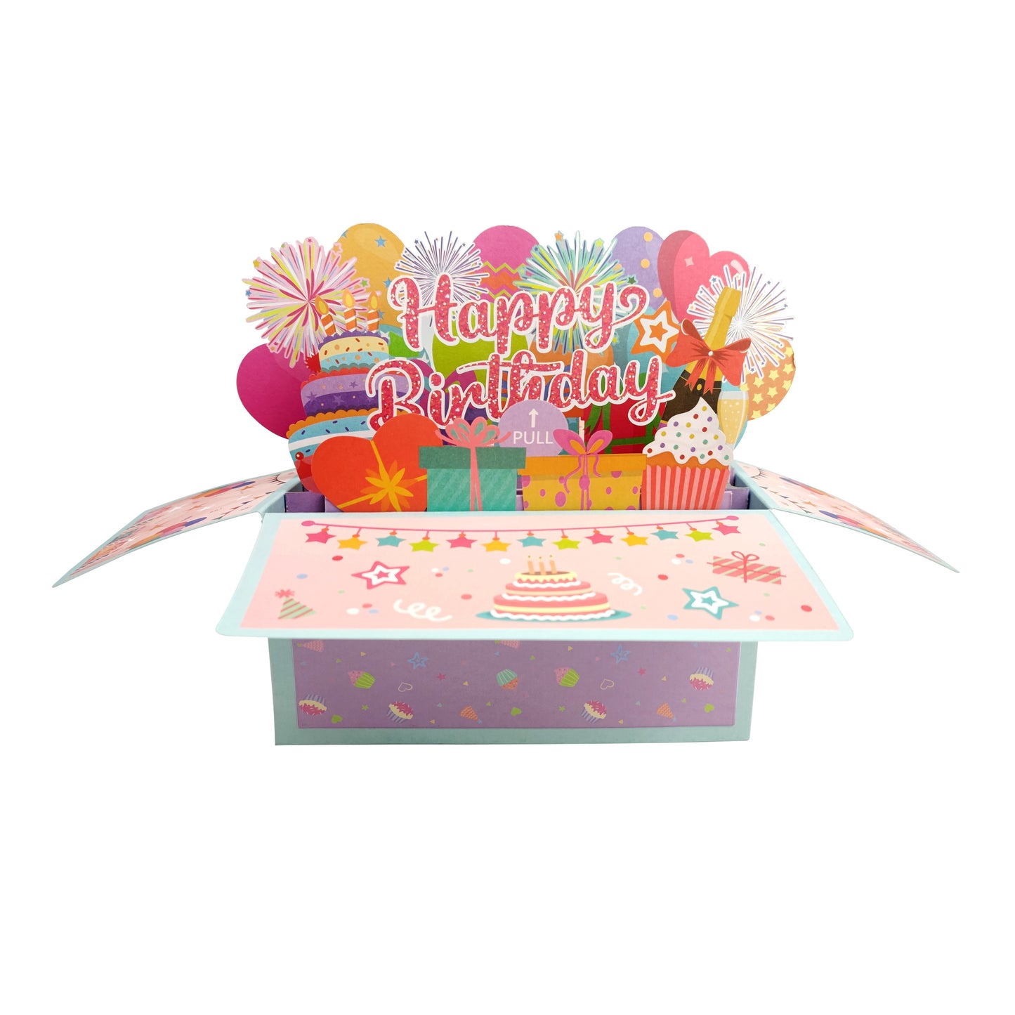 Pop-Up Money Pulling Birthday Greeting Card, Camouflage Pattern with Flowers, Fairy Tale, Balloon Theme, Personalized & Laser Cut Features, Suitable for Anyone's Birthday Celebration - Pink "Happy Birthday" Design