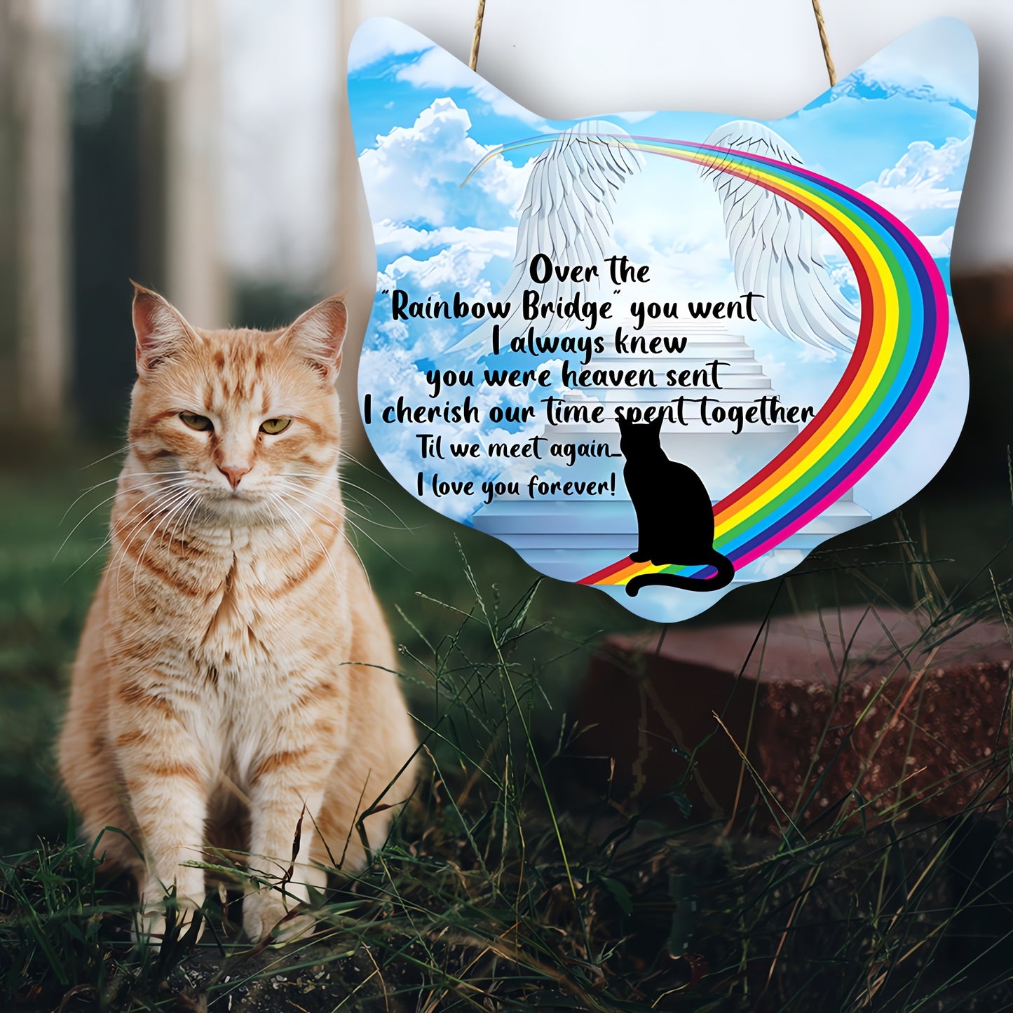 1pc, Rainbow Bridge Cat Memorial Hanging Decoration - Sympathy Gift for Cat Lovers